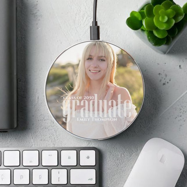 Graduate Modern Photo Personalized Wireless Charger (Graduate typography photo phone charger
)