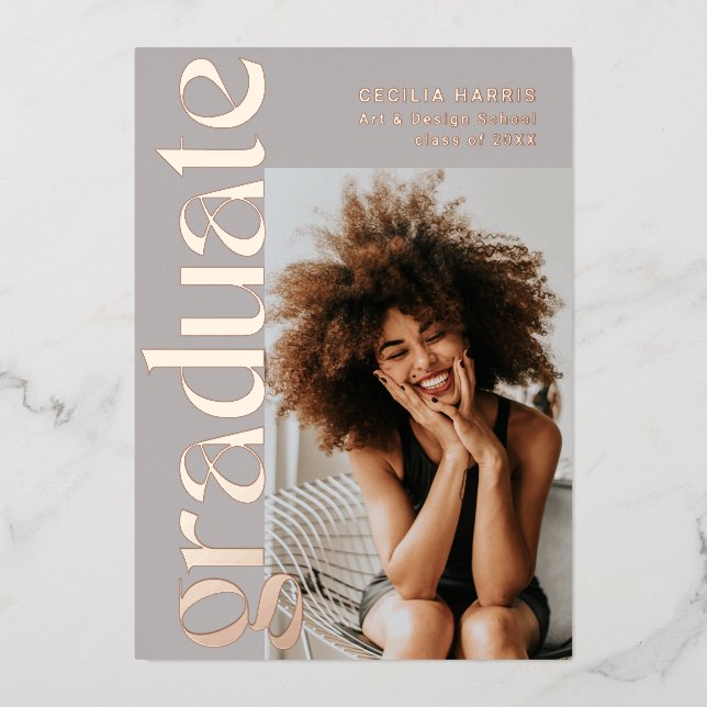 Graduate Modern Rose Gold Photo Graduation Foil In Foil Invitation (Front)