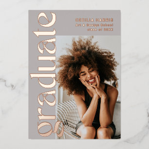 Graduate Modern Rose Gold Photo Graduation Foil In Invitation