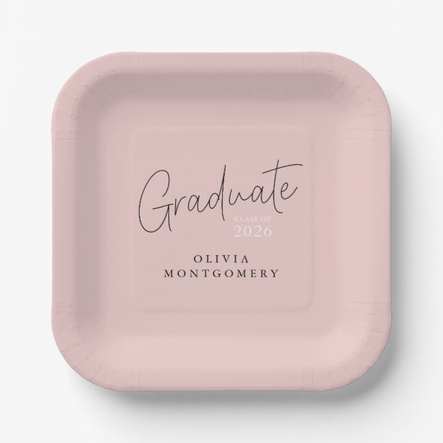 Graduate Modern Script Graduation Party Paper Plates (Front)