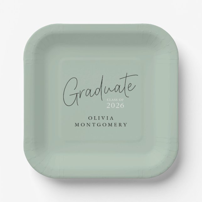 Graduate Modern Script Graduation Party Paper Plates (Front)