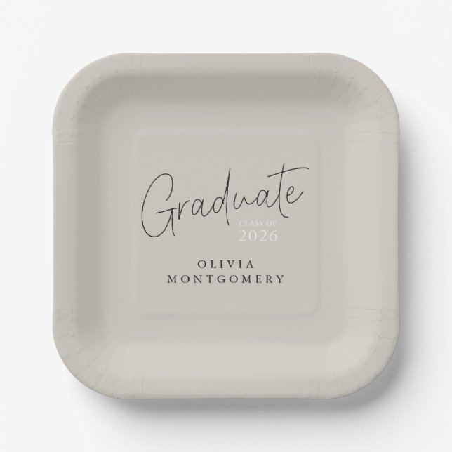 Graduate Modern Script Graduation Party Paper Plates (Front)
