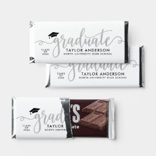 Graduate Modern Silver Script Graduation Party Hershey Bar Favors