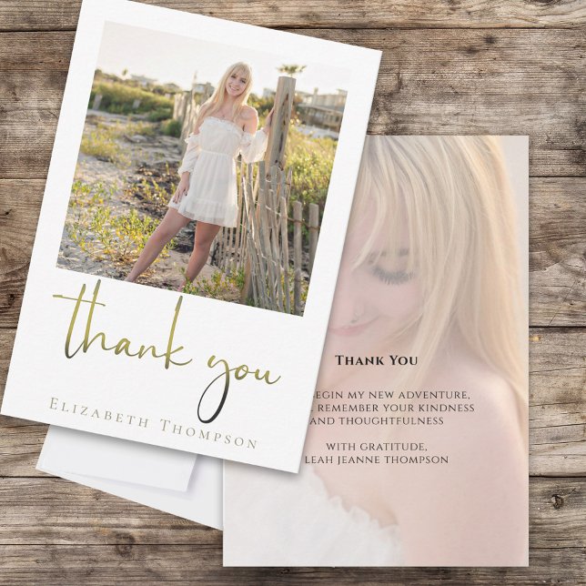 Graduate Modern Simple Calligraphy Gold Thank You Card (Creator Uploaded)