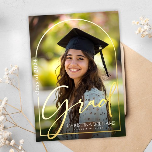 Graduate Modern Simple Elegant Photo Graduation Foil Invitation