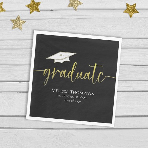 Graduate Modern Simple Gold Graduation Cap Napkins