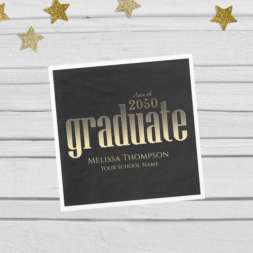 Graduate Modern Simple Gold Minimalist Black Napkins