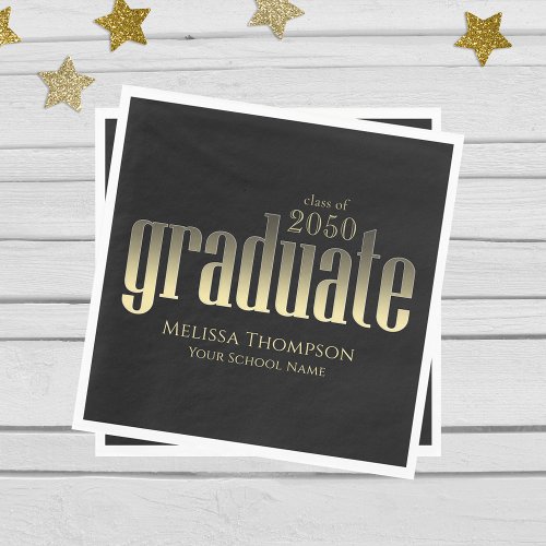 Graduate Modern Simple Gold Minimalist Black Napkins