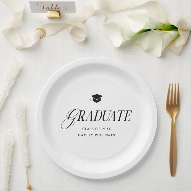 Graduate Modern Simple Graduation Party Paper Plates (Wedding)