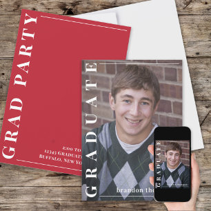 Graduate Modern Simple Photo Minimalist Dark Red Invitation