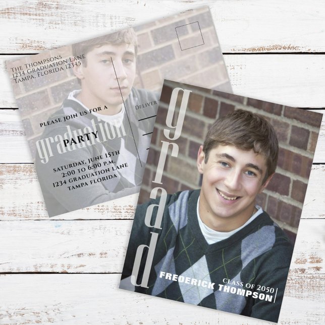 Graduate Modern Simple Twp Photo Grad Elegant Postcard (Creator Uploaded)