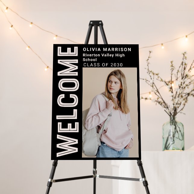 Graduate Modern Taupe Photo Welcome  Foam Board (In Situ (Stand))