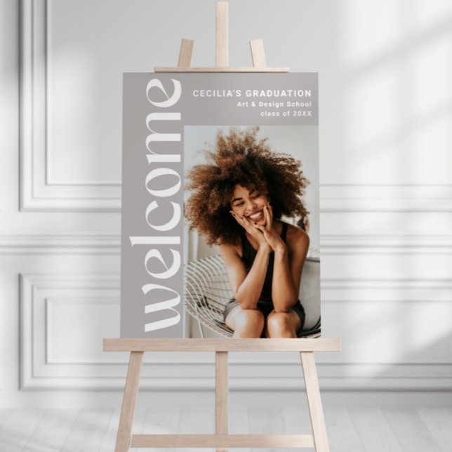 Graduate Modern Taupe Photo Welcome Sign (Creator Uploaded)