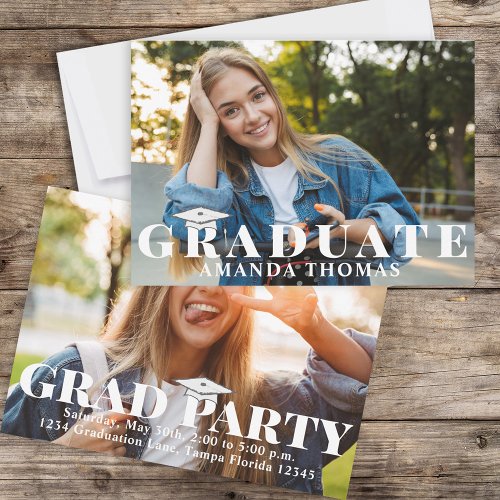 Graduate Modern Two Photo Simple Typography  Invitation