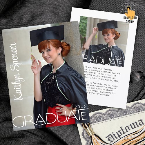 Graduate Modern Typography 2 Photos Graduation Announcement