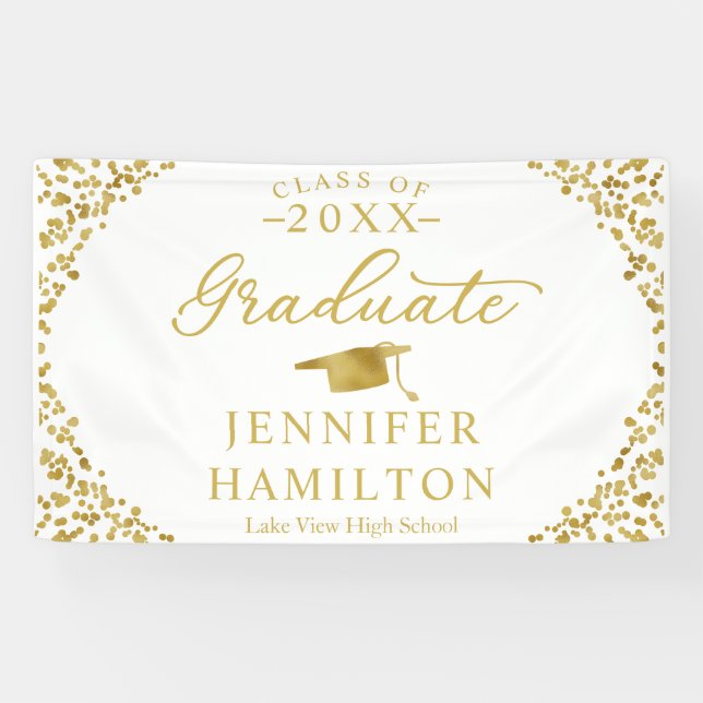 Graduate Modern White Gold Graduation Banner (Horizontal)