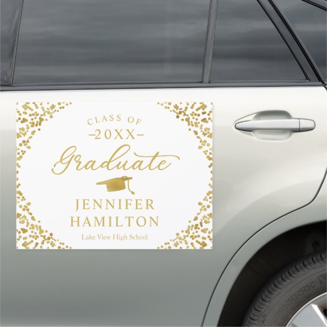 Graduate Modern White Gold Graduation Car Magnet (In Situ)