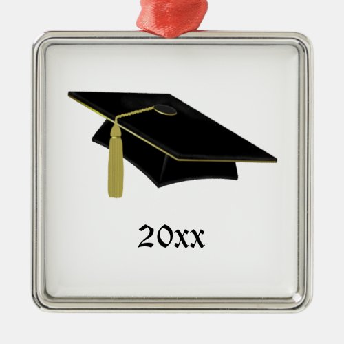Graduate Mortarboard and Tassle in Black and Gold Metal Ornament
