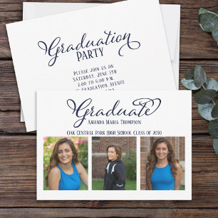 Graduate Multi Photo Simple Elegant Calligraphy Invitation
