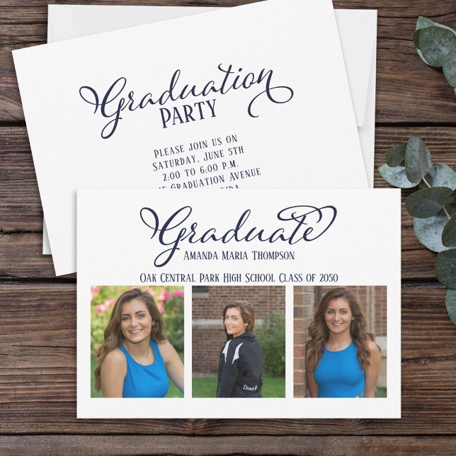 Graduate Multi Photo Simple Elegant Calligraphy Invitation (Creator Uploaded)