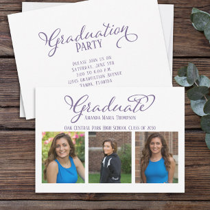 Graduate Multi Photo Simple Elegant Calligraphy Invitation