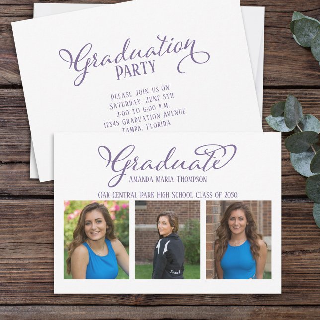 Graduate Multi Photo Simple Elegant Calligraphy Invitation (Creator Uploaded)
