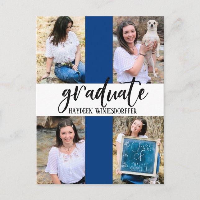 Graduate Multi Photo Template Color Block Postcard (Front)