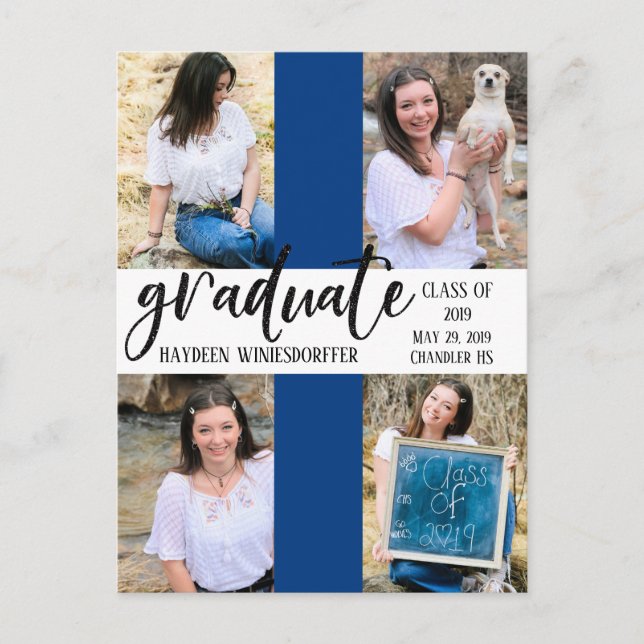 Graduate Multi Photo Template Color Block Postcard (Front)
