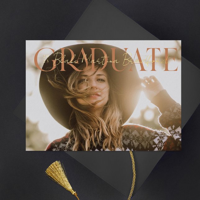 Graduate Muted Serif Graduation Photo Foil Invitation (Creator Uploaded)