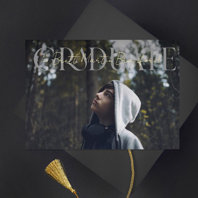 Graduate Muted Serif Graduation Photo Foil Invitation (Creator Uploaded)