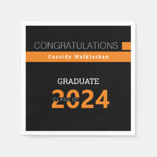 Graduate Name Black Orange Graduation Napkins