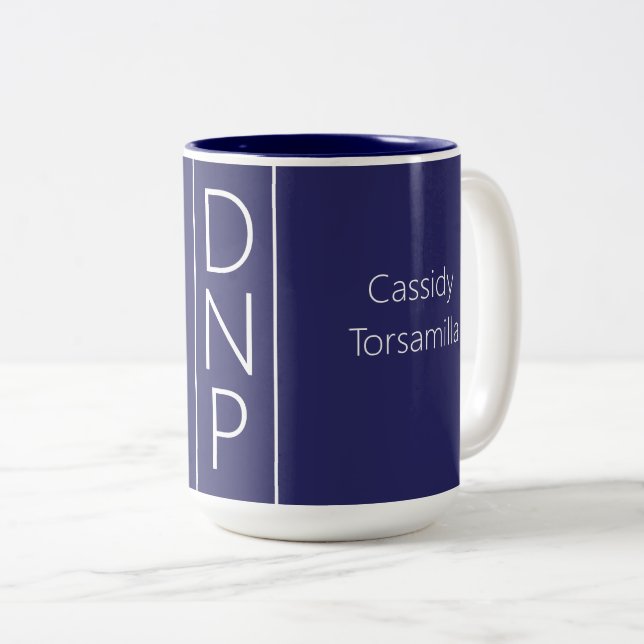 Graduate Name Blue DNP Two-Tone Coffee Mug (Front Right)