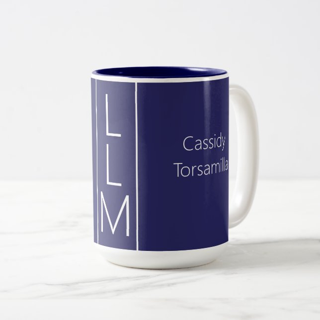 Graduate Name Blue LLM Two-Tone Coffee Mug (Front Right)