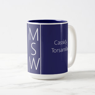 Graduate Name Blue MSW Two-Tone Coffee Mug