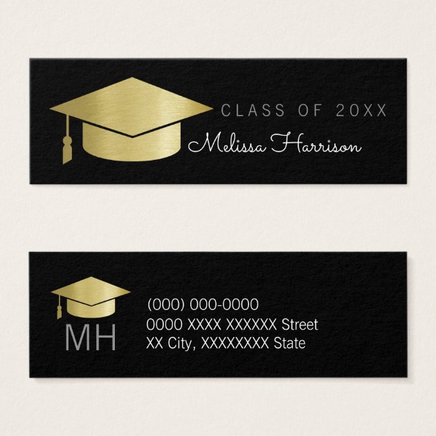 Graduate Name Card, Elegant Class Of, Black Mini Business Card