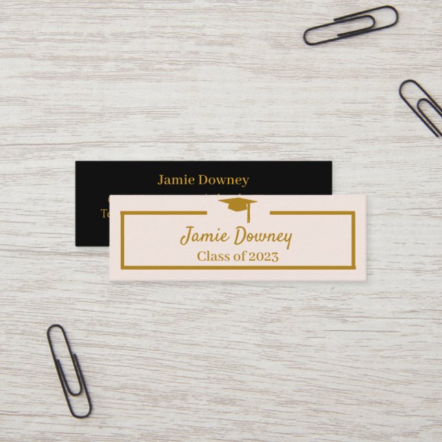 Graduate Name Card | Modern | Black, Pink & Gold (Front/Back In Situ)