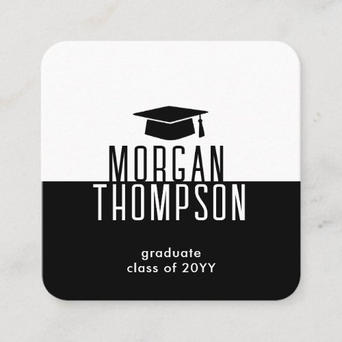 Graduate Name Contact Info Black White Graduation Square Business Card