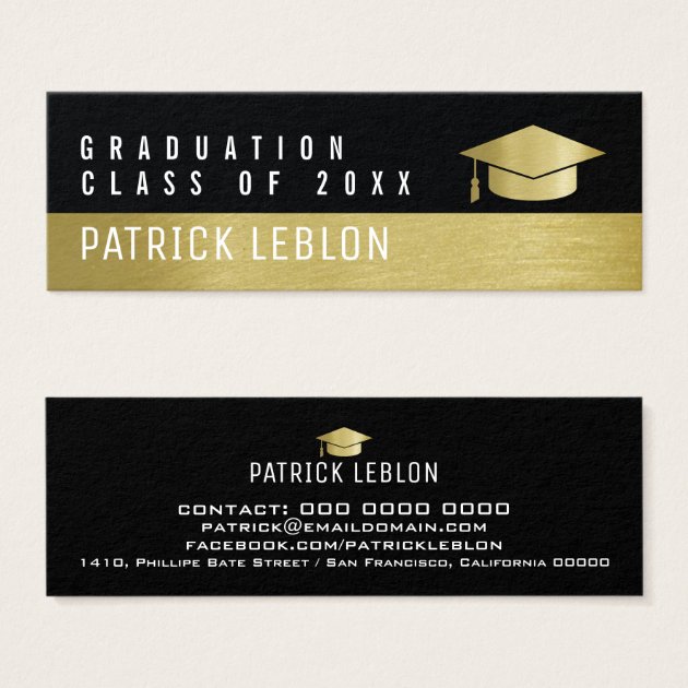 Graduate Name, Elegant Class Of, Black & Faux Gold Mini Business Card