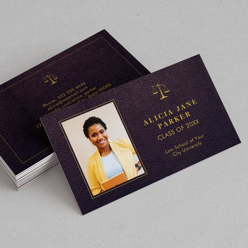 Graduate name law school graduation photo business card