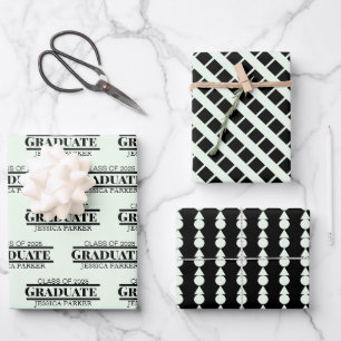 Graduate Name Script Geometric Wrapping Paper Sheets