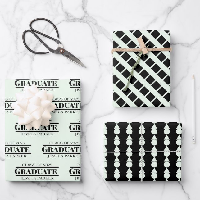 Graduate Name Script Geometric Wrapping Paper Sheets (Front)