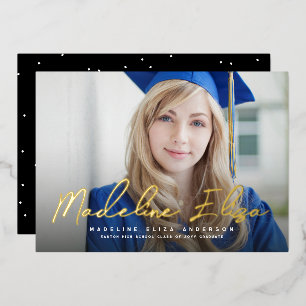 Graduate name signature script photo graduation foil invitation