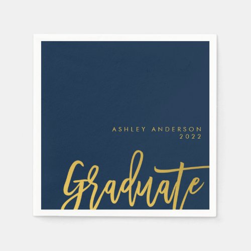 Graduate Navy Blue and Gold Party Napkins