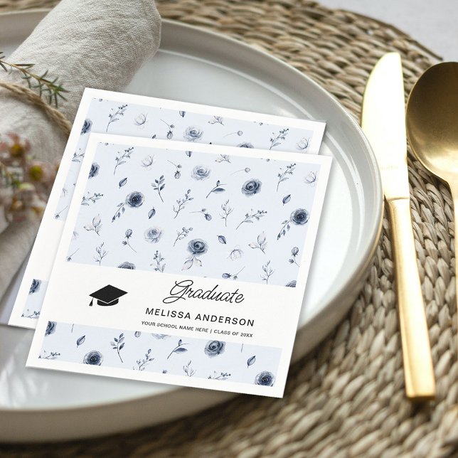 Graduate Navy Blue Flowers Napkins (Creator Uploaded)