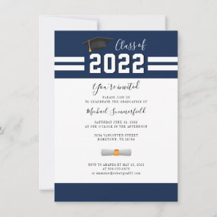 Graduate Navy Blue Simple Graduation Party Invitation