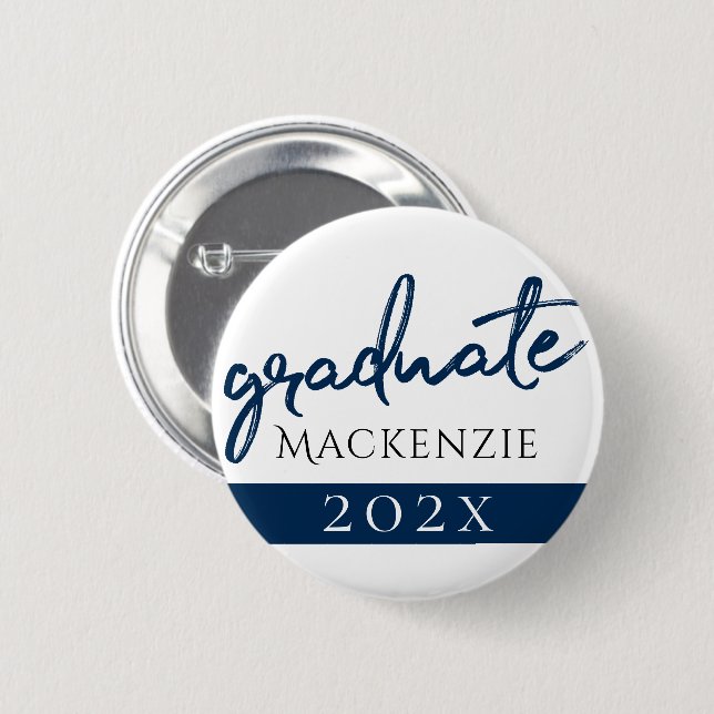 Graduate Navy Script | Dark Blue Brush Keepsake Button (Front & Back)