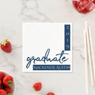 Graduate Navy Script Dark Blue Brush Keepsake Napkins