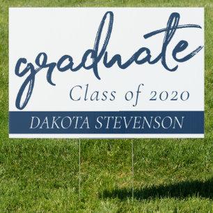 Graduate Navy Script Dark Blue Brush Keepsake Sign