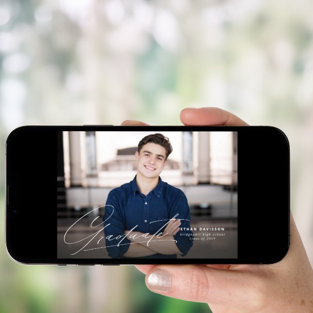 Graduate one photo simple modern script graduation invitation (Front Digital)