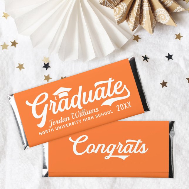 Graduate Orange Script Graduation Party Hershey Bar Favors (Creator Uploaded)
